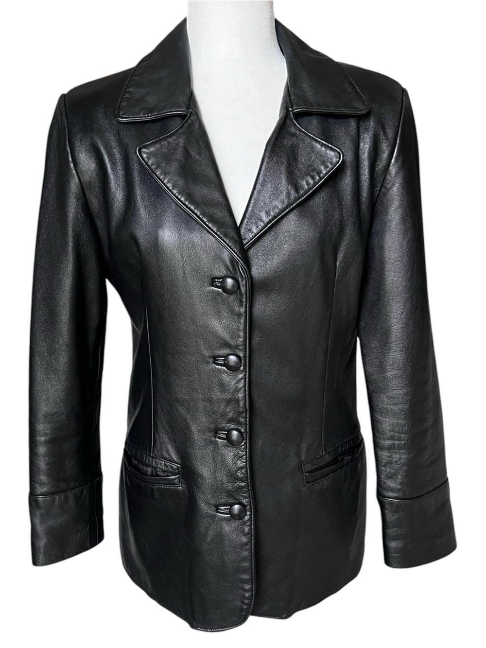 Vintage B.B. Hawk SF Black Leather Jacket Women's XS 90s Minimalist Lapel Blazer